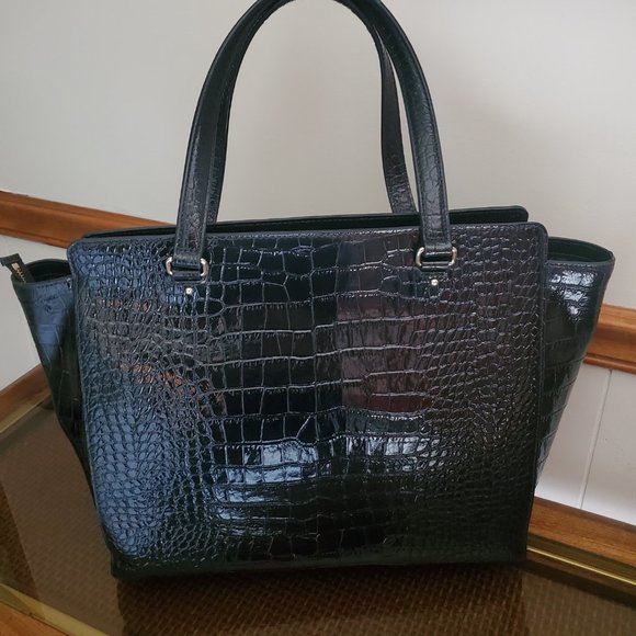 Kate Spade Elissa Black Croc Large Tote Excellent - Picture 2 of 16